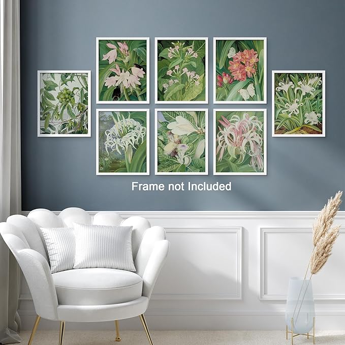 SIGNWIN Adhesive Canvas Poster Bathroom Decor, Wall Art Room Decor Multicolor for Living Room, Bedroom, Office Botanical Floral Garden Zen Flower Classic Vintage Illustrations Bohemian - 12"x16"x 8