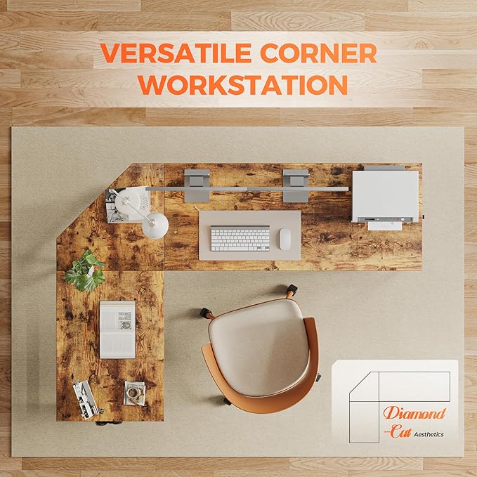 Mericonia 66 inch Large L Shaped Desk, Simple Corner Gaming Desk with CPU Stand & Hooks, Computer Desk for Home, Bedroom & Office Workspace, Dark Brown