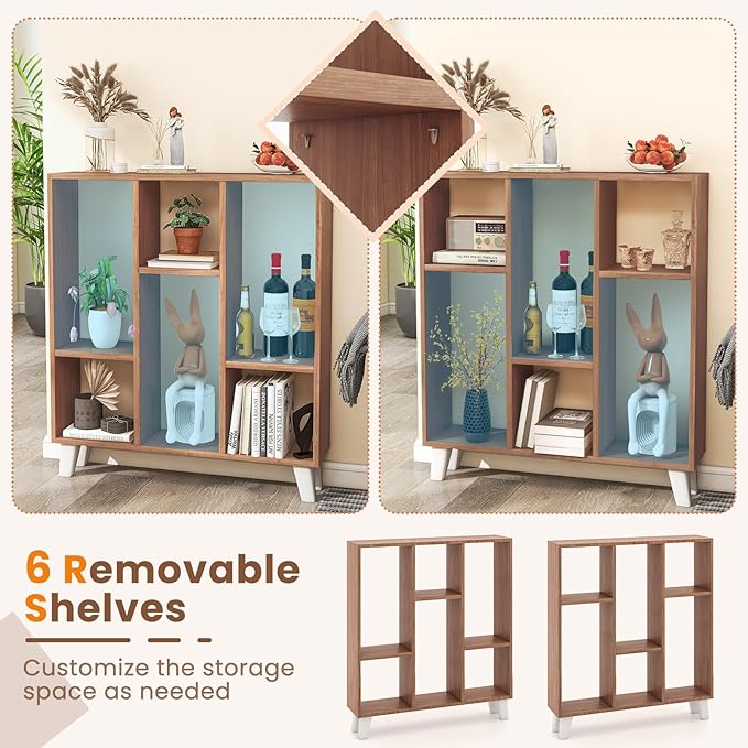 Tangkula 9-Cube Bookcase, Freestanding 3-Tier Bookshelf with 6 Removable Shelves, Open Back DIY Storage Organizer with Raised Support Feet for Living Room Study Office (1, Brown)