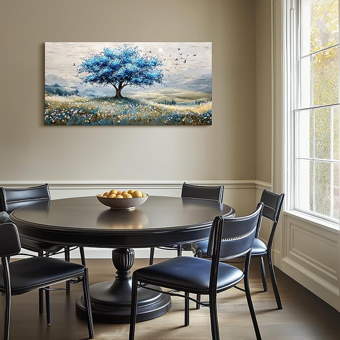SERIMINO Tree of Life Large Wall Art, Country Landscape Canvas Art Prints, Blue Tree Nature Artwork for Walls, Modern Wall Pictures for Living Room Bedroom Dining Room, Rustic Farmhouse Decor 24"X48"