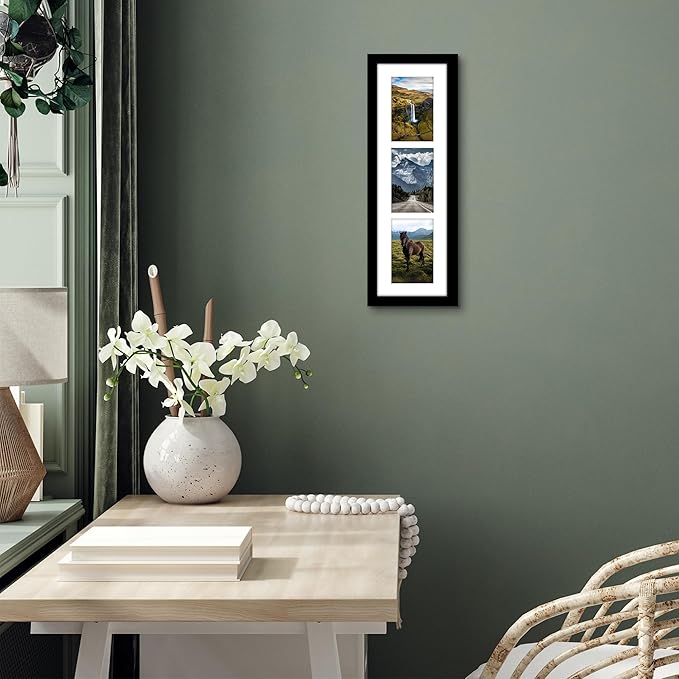 Americanflat 4x6 Collage Picture Frame with Shatter-Resistant Glass - Fits Three 4x6 Photos or Use as One 6x20 Frame - Signature Collection - Collage Frames for Tabletop and Wall Display - Black