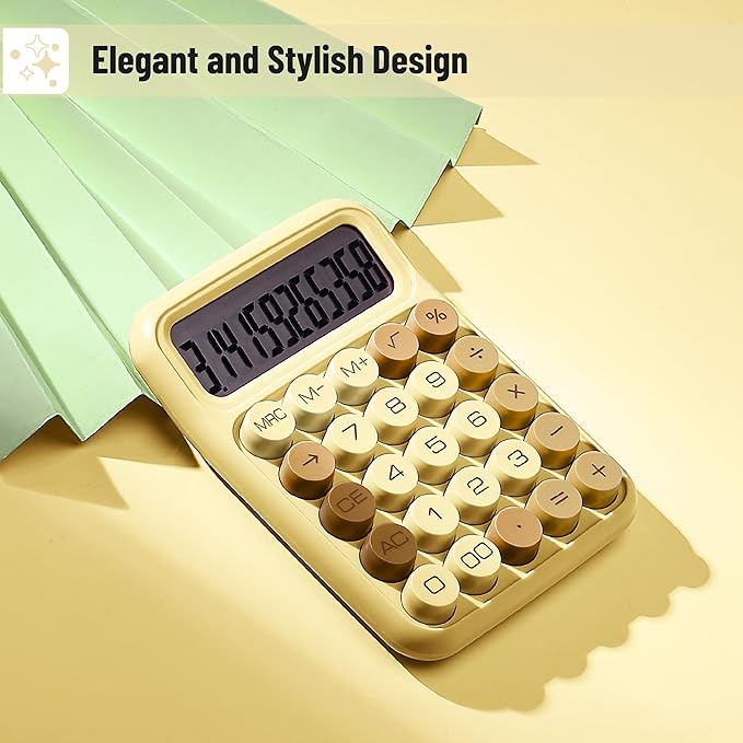 Mr. Pen- Mechanical Switch Calculator, 12 Digits, Large LCD Display, Beach Sand, Mechanical Calculator Big Buttons