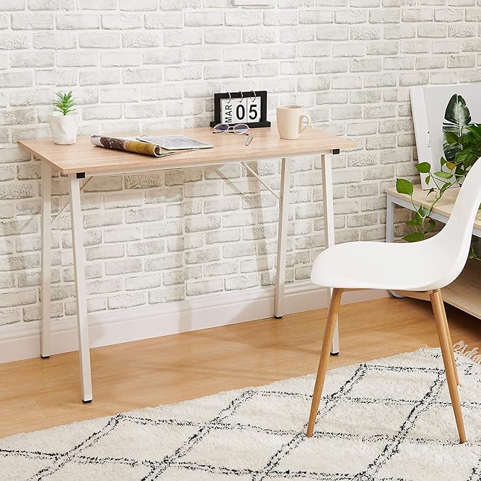 Small Computer Desk Study Writing Table for Home Office, I Shaped Black Modern Desk Office Laptop Desk Sturdy Work Table PC Wood Computer Table Gaming Desk with Black Metal Frame - 39.4L* 18.9W* 29.1H