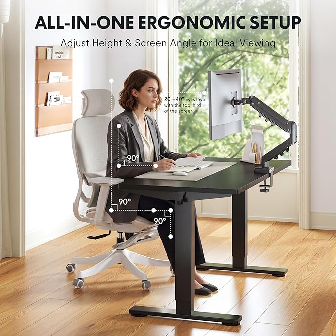 FLEXISPOT EN2 48''x24'' Standing Desk with Monitor Mount Bundle, 1" Thick One-Piece Desktop, Fully Adjustable Single Monitor Arm with Cable Management, Bundle for Home Office, Gaming & Study, Maple