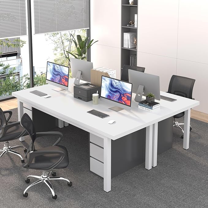 Long Computer Desk for 2 People, 70 Inch Large Double Desk with Deep Desktop,Modern White Computer Desk for Home Office Workstation
