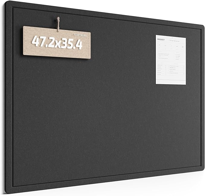 Fluxynara Large Bulletin Board, 47.2" x 35.4" Cork Board Alternative with 24 Safe Removable Adhesive Tabs, Foldable Felt Pin Board for Home Office, Classroom, Bedroom,Entryway for Walls— Black