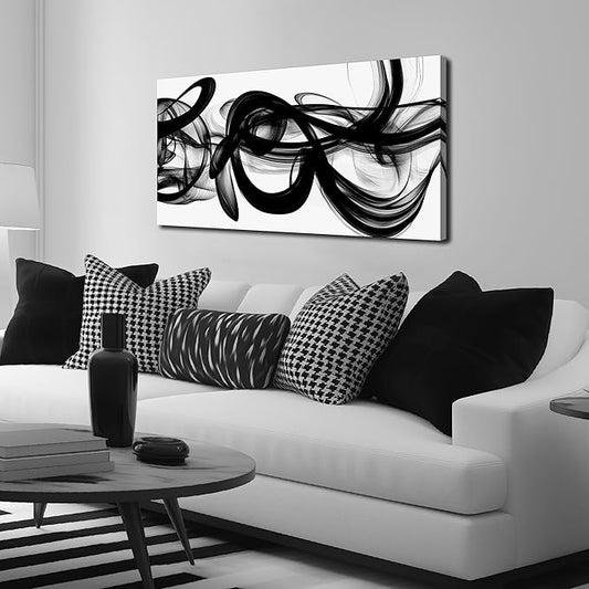 Black and White Abstract Wall Art for Bedroom Black Wall Decor for Living Room Canvas Print Wall Art for Office Ready to Hang 20 x 40 Inch