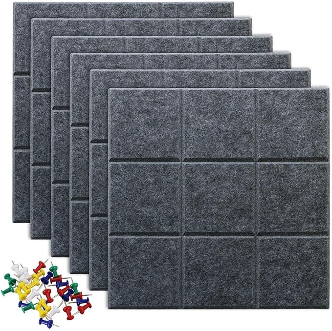 Large Cork Board Felt Board Tiles for Walls with 60 Push Pins, 11.8"x11.8" Pack of 12 Pin Board Notice Boards for Home Office Kitchen, Bulletin Board Wall Tiles for Photos Memos