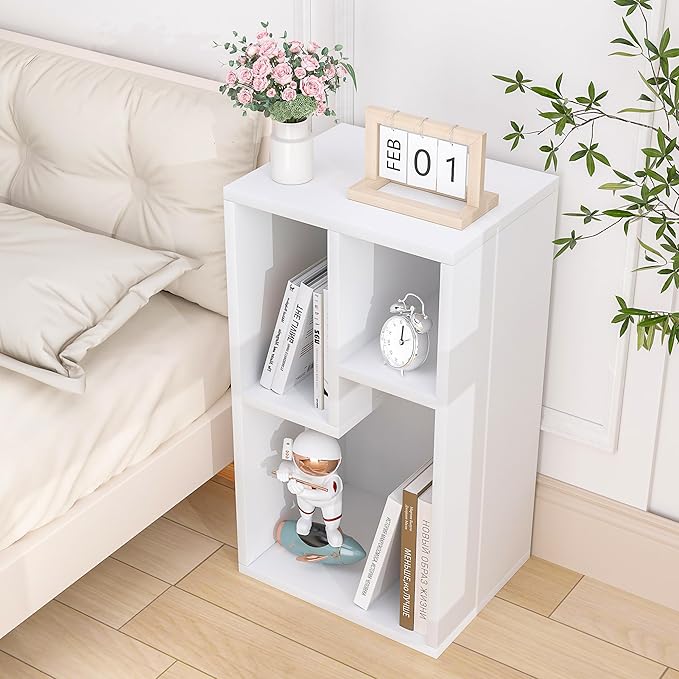 VECELO 3-Cube Bookcase, 2-Tier Customized Storage Display Shelf, Bookshelf with Height Difference Fits Tallest Hardcovers, Horizontal Available, Free Standing for Home Office, Pearl White