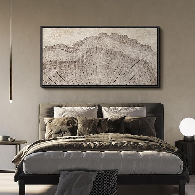 SIGNFORD Extra Large Framed Canvas Tree Ring Texture Wood Slice Illustrations Modern Art Calm Warm for Living Room, Bedroom, Office - 60"x30"