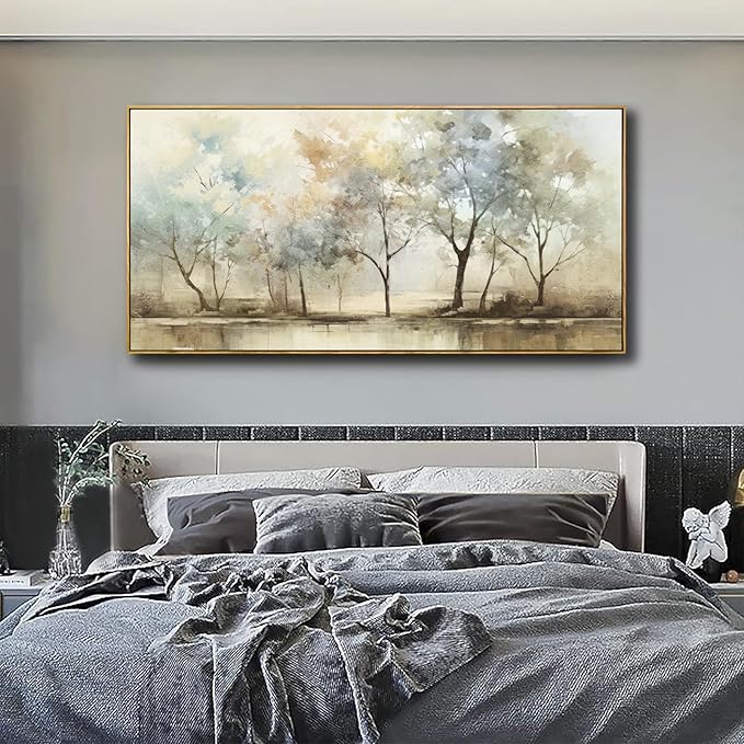 VHMING Abstract Wall Art Artwork Retro Trees Pictures Decor Canvas Painting Framed Ready to Hang Living Room Bedroom and Office Wall Decor 24x48 Inch