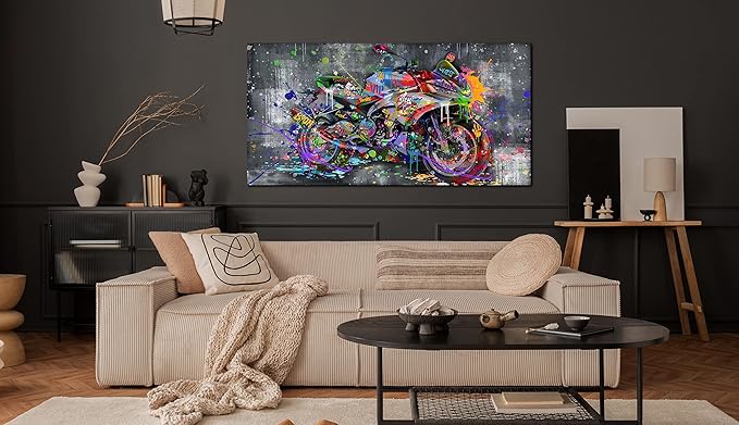 SIXTTART Banksy Motorcycles Wall-Art - Graffiti Canvas Art Wall Decor - Large Wall Decor For Living Room Ready To Hang Size 59" x 29"
