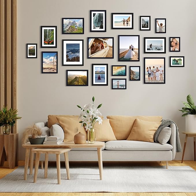 Fixwal 20 Pack Picture Frames Collage Wall Decor Wall Frame Set for Gallery Wall Decor, Hanging or Tabletop Display, Assorted Picture Frames Including 8x10, 5x7, 4x6 Family Photo Frames, Black