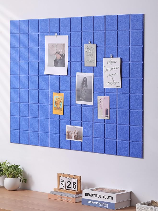 Cork Board for Walls 48" x 36", Bulletin Board for Office Decor, 12 Pack Felt Wall Tiles with Safe Removable Adhesive, Pin Tack Corkboard for Quilting Design & Dart Wall Protector - Sky Blue