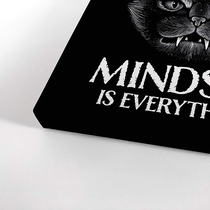 Smile Art Design Mindset is Everything Cat and Lion Sketch Motivational Wall Art Canvas Print Inspirational Entrepreneur Quote Canvas Print Modern Office Living Room Decor Gift Ready to Hang 40x30