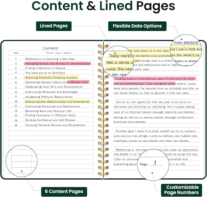 Taja Lined Spiral Journal Notebook for Women & Men, 140 Pages, College Ruled Hardcover Notebook for Work & Note Taking, Journals for Writing, A5(5.7" x 7.9") – Dark Green