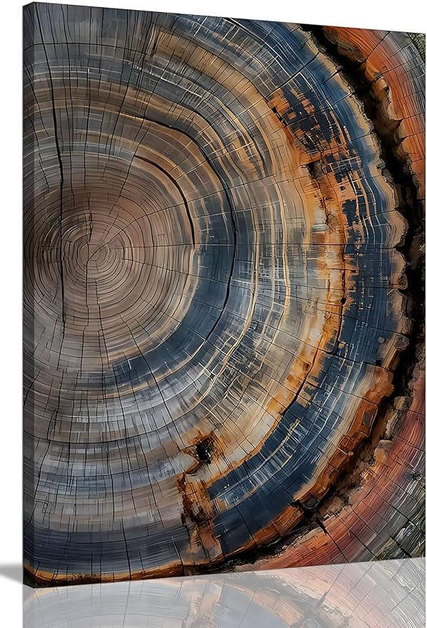 IBHJSART Framed Tree Ring Canvas Wall Art Vintage Colorful Wood Stump Painting Prints Modern Minimalist Pictures Neutral Nature Rustic Farmhouse Decor Living Room Bedroom Bathroom Office
