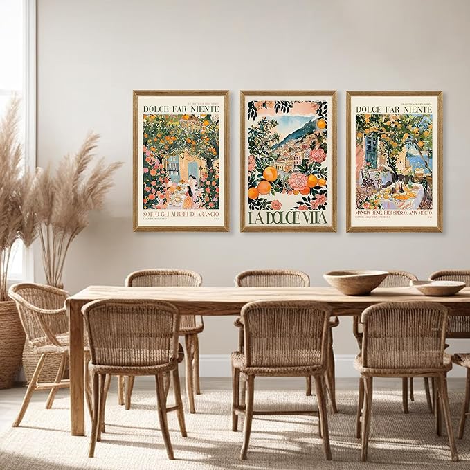 SYWENNOI 3 Pieces Wood Framed Italy Scenes Canvas Wall Art, Tuscan Wall Decor for Living Spaces, Vintage City Landscape Art Poster Prints for Bedroom Dining Room Ready to Hang 20x30x3 inches