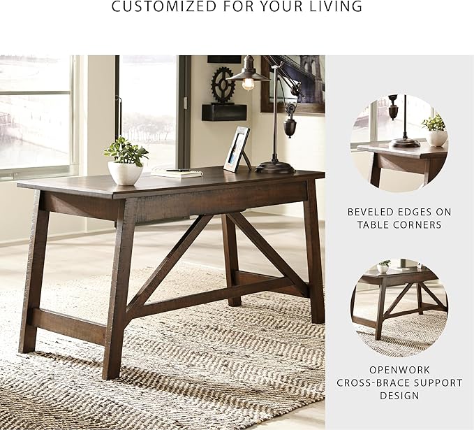 Signature Design by Ashley Baldridge Home Office Desk, Rustic Industrial Desk With Drawers, Wood Construction, Smooth-Gliding Storage for Workspaces, Ideal Office Desk for Home Offices, Brown