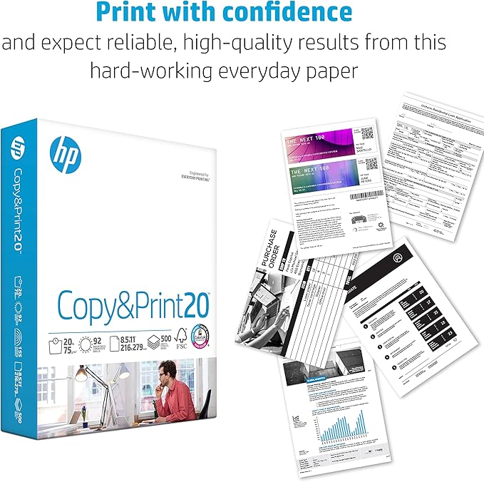 HP Printer Paper | 8.5 x 11 Paper | Copy &Print 20 lb | 4 Bulk Pack Case - 3000 Sheets | 92 Bright | FSC Certified | 200030C