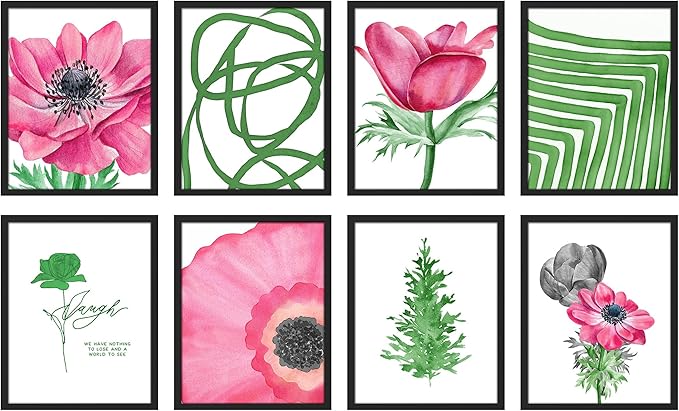 SIGNWIN Framed Poster Bathroom Decor 11"x14"x 8 Black, Wall Art Room Decor Multicolor for Living Room, Bedroom, Office Pink Daisy Jungle Tropical Botanical Palm Leaf Nature Abstract Shapes