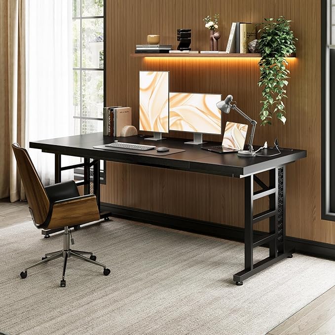 Coleshome 71 Inch Executive Desk with USB Ports, Computer Office Desk, Large Mordern Writing Table, Workstation Business Furniture for Home Office, Black