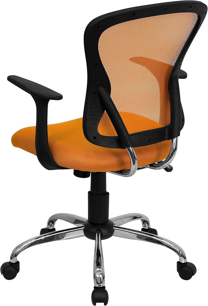 Flash Furniture Alfred Mid-Back Orange Mesh Swivel Task Office Chair with Chrome Base and Arms