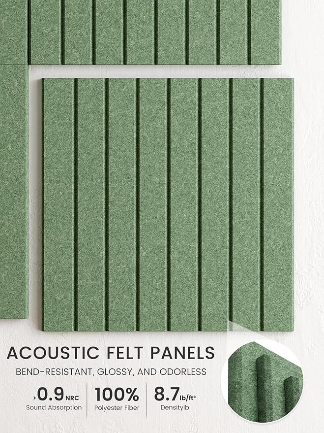 Bumusty Large Cork Board Alternative-36 x 24" Felt Bulletin Board Tiles, with 30 Pushpins, 40 Adhesive Tabs, 6-Pack Slat Wall Paneling, Cork Boards for Office Push Pin Board Felt Board-Moss Green