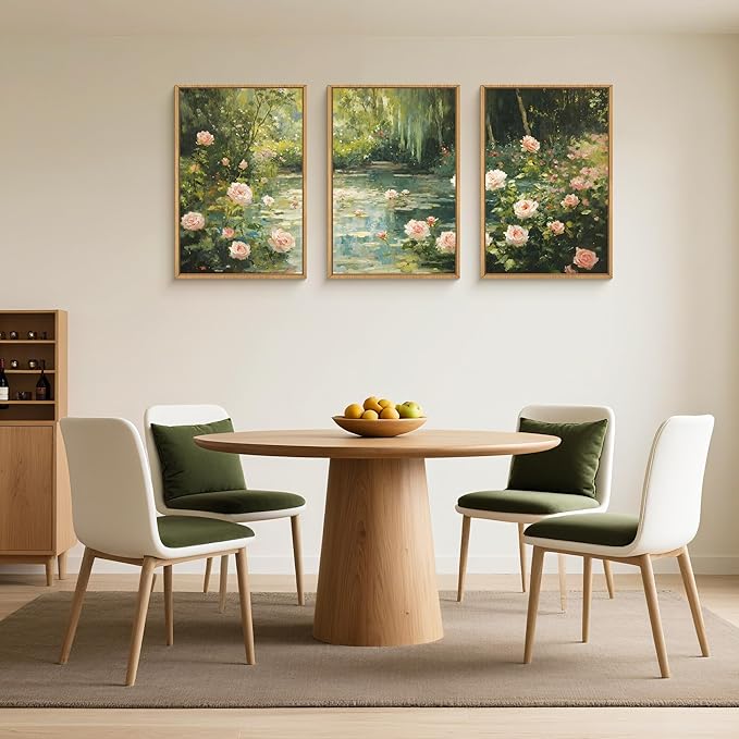 Aryroi Water Lilies Monet Framed Canvas Wall Art Set,Garden Pond Impressionist Floral Wall Decor,Vintage Oil Green Vibrant Flower Botanical Artwork for Living Room, Bedroom,Farmhouse- 16"x24"x3