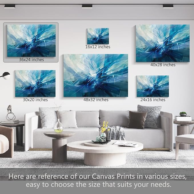 gaosoul Modern Abstract Canvas Wall Art Blue Harness Graffiti Painting on White Background Stylish Framed Minimalism Artwork Prints for Living Room Bedroom Office Decor 36x24in