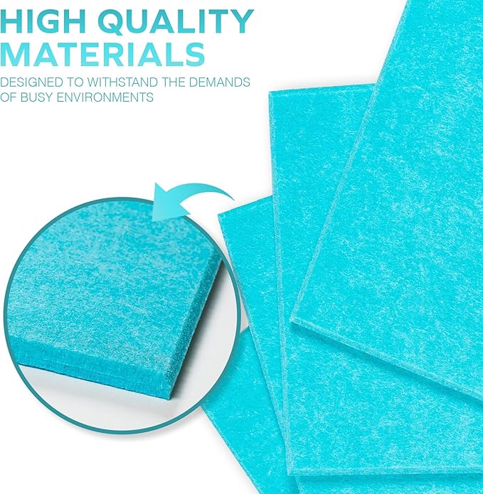 Large Felt Cork Board - 12 Felt Board Tiles with Removable Adhesive Tape Cork Boards for Dorm, Board for Office, Bulletin Board for Kids Study Room, Classroom (Aqua Collection, 30x30)