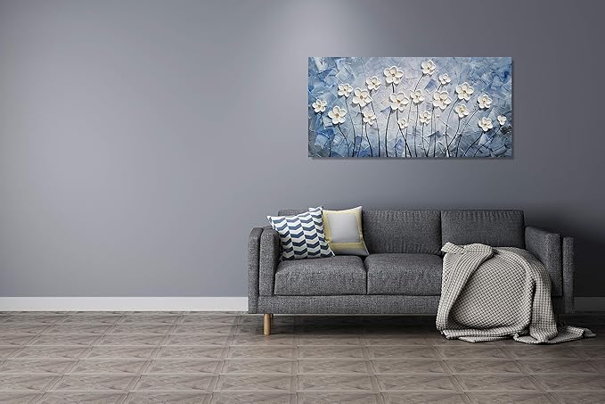 YHSKY ARTS Enchanting 3D Hand-Painted White Floral Wall Art, Textured Floral Masterpiece Brings a Touch of Elegance and Natural Beauty to Any Home Space
