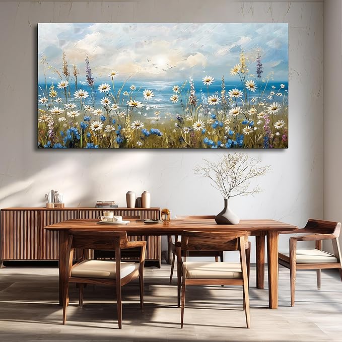 Large Wall Decor for Living Room Canvas Wall Art for Office Modern Wall Decorations for Bedroom White Flower Landscape Paintings Farmhouse Pictures Artwork Room Home Decor 48x24