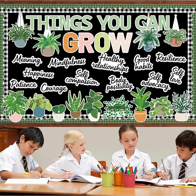 Spring Plant Bulletin Board Decorations Greenery Classroom Decor Motivational Bulletin Board Set Things You Can Grow Positive Potted Cutouts for Back to School Library Wall Door Decor Teacher Supplies