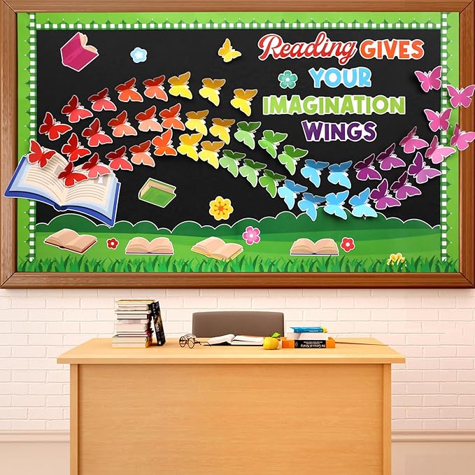 Colorful Reading Bulletin Board Decorations 3D Butterfly Bulletin Board Set Reading Gives You Wings Butterfly Paper Cutouts Classroom for Back to School Elementary Classroom Library Chalkboard Decor