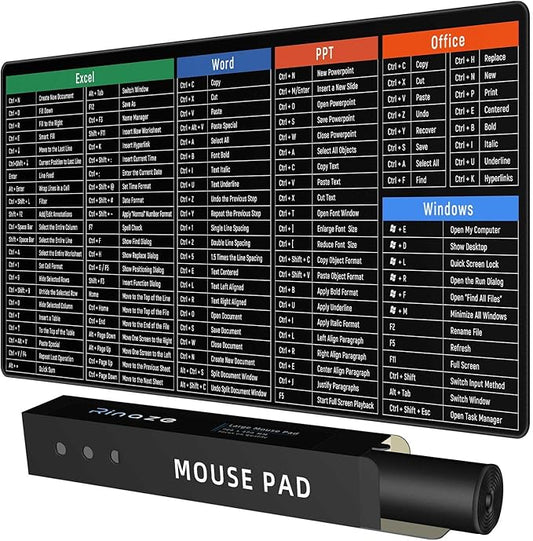 Large Mouse Pad Desk Mat with Excel Shortcuts Cheat Sheet, Anti-Slip Keyboard Pad with Multifunctional, Gaming Mousepad, Office Desk Accessories for Computer, MacBook, PC and Laptop
