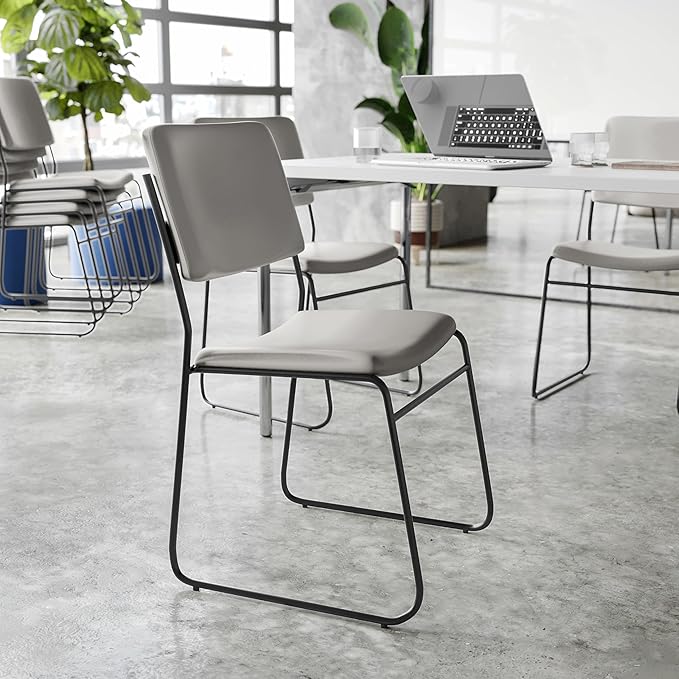 Flash Furniture Hercules Series High Density Vinyl Stacking Chairs for Waiting Rooms and Offices, Lobby Chairs with Padded Seat and Frame, Gray