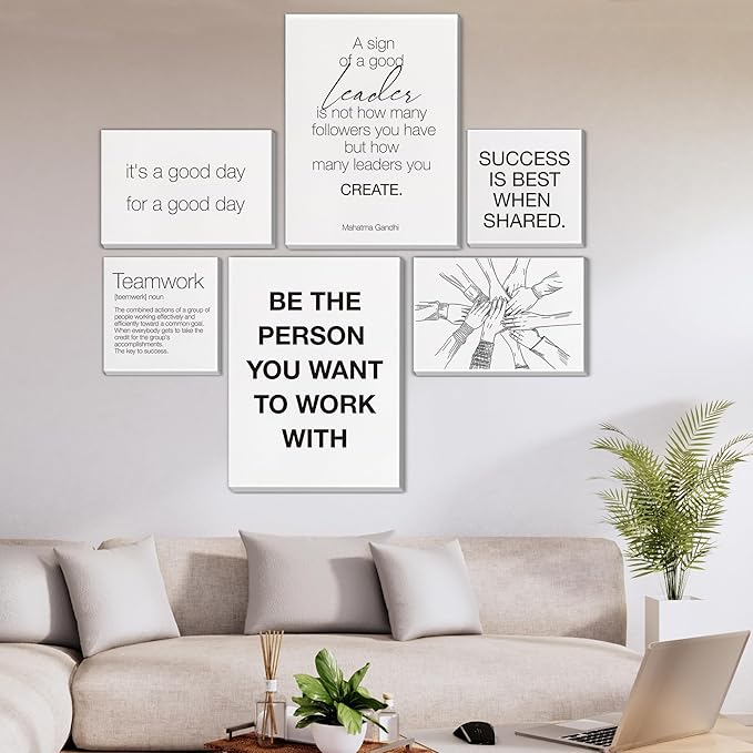 Teamwork Wall Art for Office Motivational Team Office Artwork for Wall Decor Inspirational Modern Posters Set of 6 Framed Leadership Canvas, Team Gifts