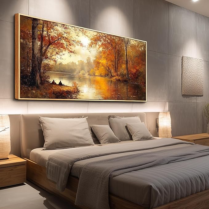 FUHAIHUA Canvas Wall Art For Living Room Large Wall Decor For Office Modern Bedroom Decorations Saffron Yellow Tree Landscape Pictures Forest Paintings Artwork Ready To Hang Home Decor 32"x72"