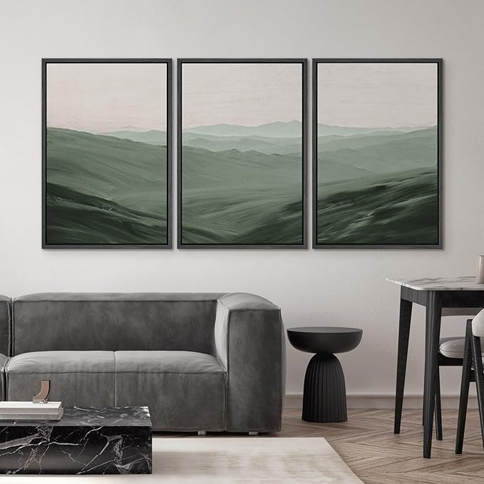SIGNWIN Framed Canvas Print Wall Art Set Rolling Green Mountain Hill Environment Nature Wilderness Photography Modern Art Chic Landscape for Living Room, Bedroom, Office - 16"x24"x3 Black
