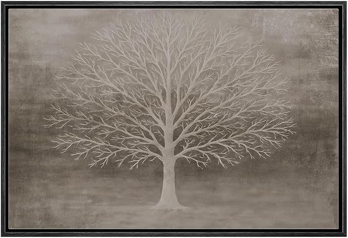 MUDECOR Framed Canvas Print Wall Art Minimalist White Treework Illustrations Minimalism Decorative Relax Colorful for Living Room, Bedroom, Office - 16"x24" BLACK