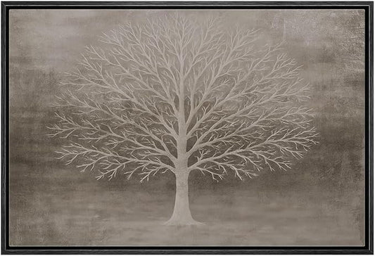MUDECOR Framed Canvas Print Wall Art Minimalist White Treework Illustrations Minimalism Decorative Relax Colorful for Living Room, Bedroom, Office - 24"x36" BLACK
