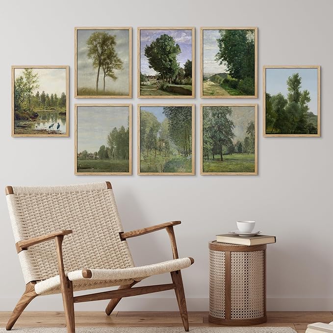 SIGNWIN Framed Poster Bathroom Decor, Wall Art Room Decor Multicolor for Living Room, Bedroom, Office Rustic Green Forest Tree Landscapes Classic Vintage Illustrations Bohemian - 12"x16"x 8 Natural