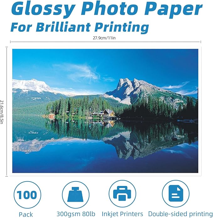 Uinkit Thick Photo Paper 8.5x11 inches 100sheets Double Sides Glossy Heavyweight Photo Paper 300gsm Only Suitable for Professional Inkjet Printer