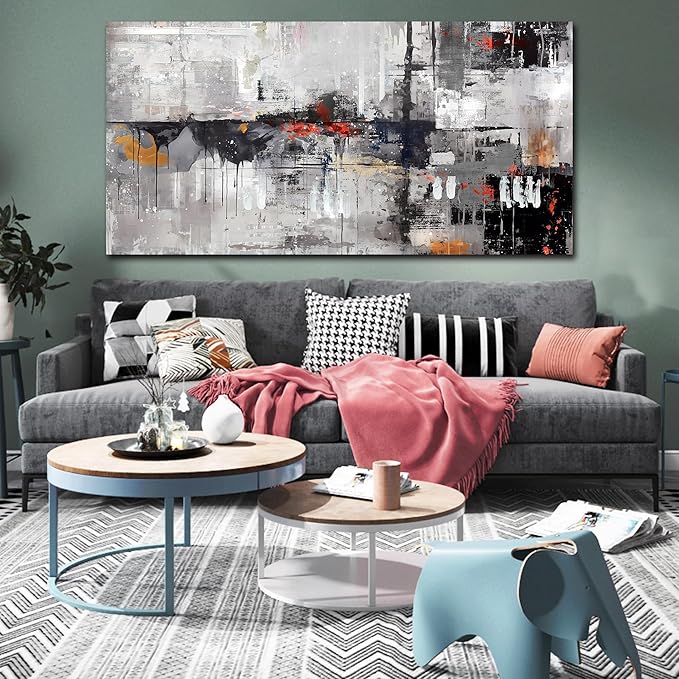 WDHCG Abstract Wall-Art Canvas - Gray Wall Art for Living Room- Black and White Wall Decor Bedroom Office Pictures Size 29" x 59"