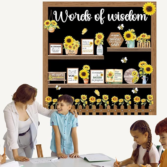 Sunflower Bulletin Board Set Classroom Motivational Flowers Bulletin Board Decorations with 3D Paper Sunflower Cutouts Inspirational Positive Quotes for School Office Classroom Decor
