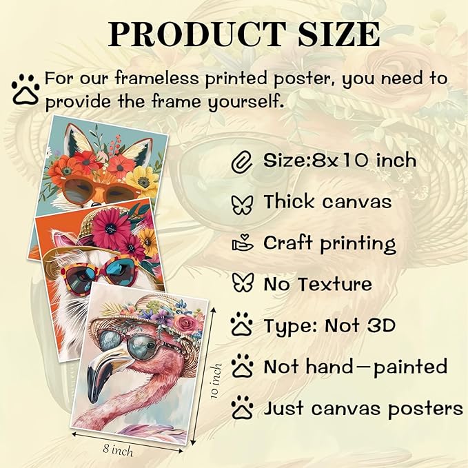 Funny Animal Nursery Wall Art Set of 9, Cute Colorful Animal Posters Painting Wall Decoration, Preppy Canvas Print Artwork for Kids Room Bedroom Playroom baby room Home Decor 8x10in Unframed