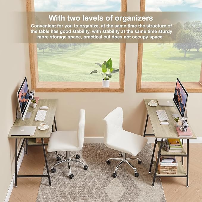 VECELO 43 Inch Computer Desk Writing Study Work Office Table Modern Desk with Shelves Wooden Desk for Home Bedroom,Oak Desk