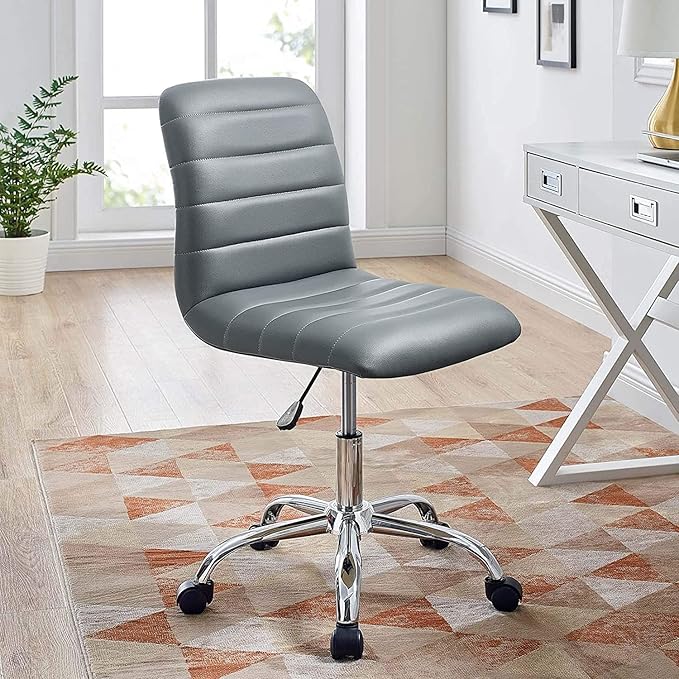 Modway Ripple Ribbed Armless Mid Back Swivel Computer Desk Office Chair In Gray
