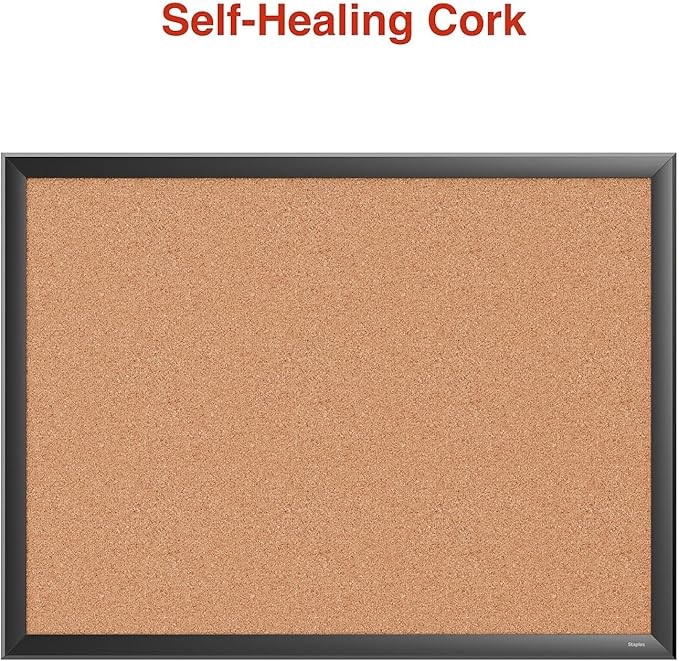 Staples Cork Bulletin Board with Black Frame, 2' x 1.5' Compact Wall Mounted Bulletin Board for Home Office and Classroom